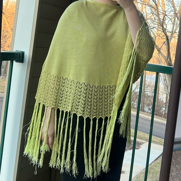 🆕 🇮🇹 Silk Cashmere Cotton 🍋‍🟩 Portolano Luxury Knitted with Tassels Poncho - Picture 6 of 10